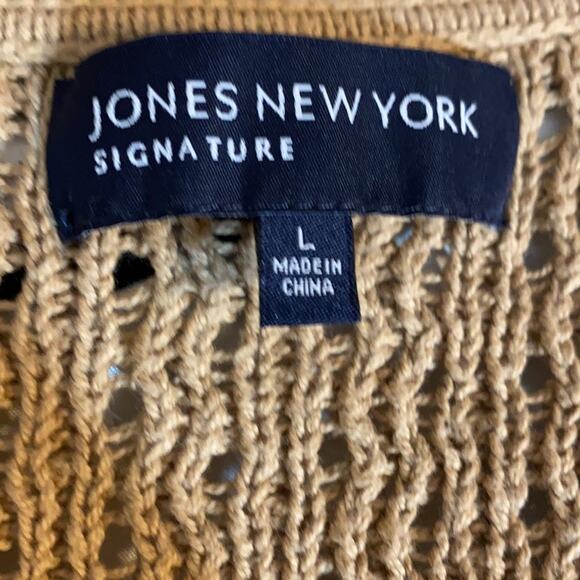 Jones New York Open Crocheted Khaki Cardigan Large - Picture 4 of 5